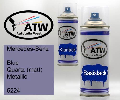 Mercedes-Benz, Blue Quartz (matt) Metallic, 5224: 400ml Sprühdose + 400ml Klarlack - Set, von ATW Autoteile West.